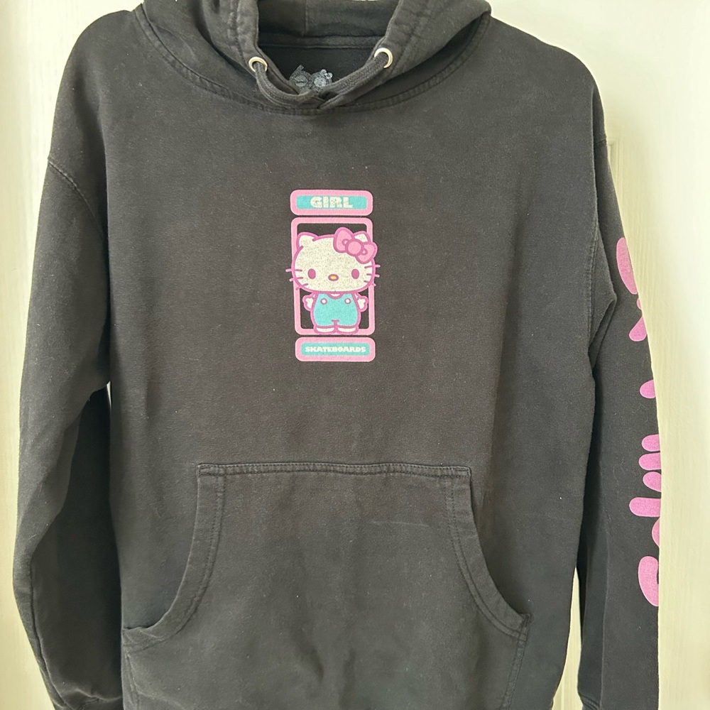 Hello Kitty Girl Skateboards Hoodie Sweatshirt Black Sanrio Medium Used
